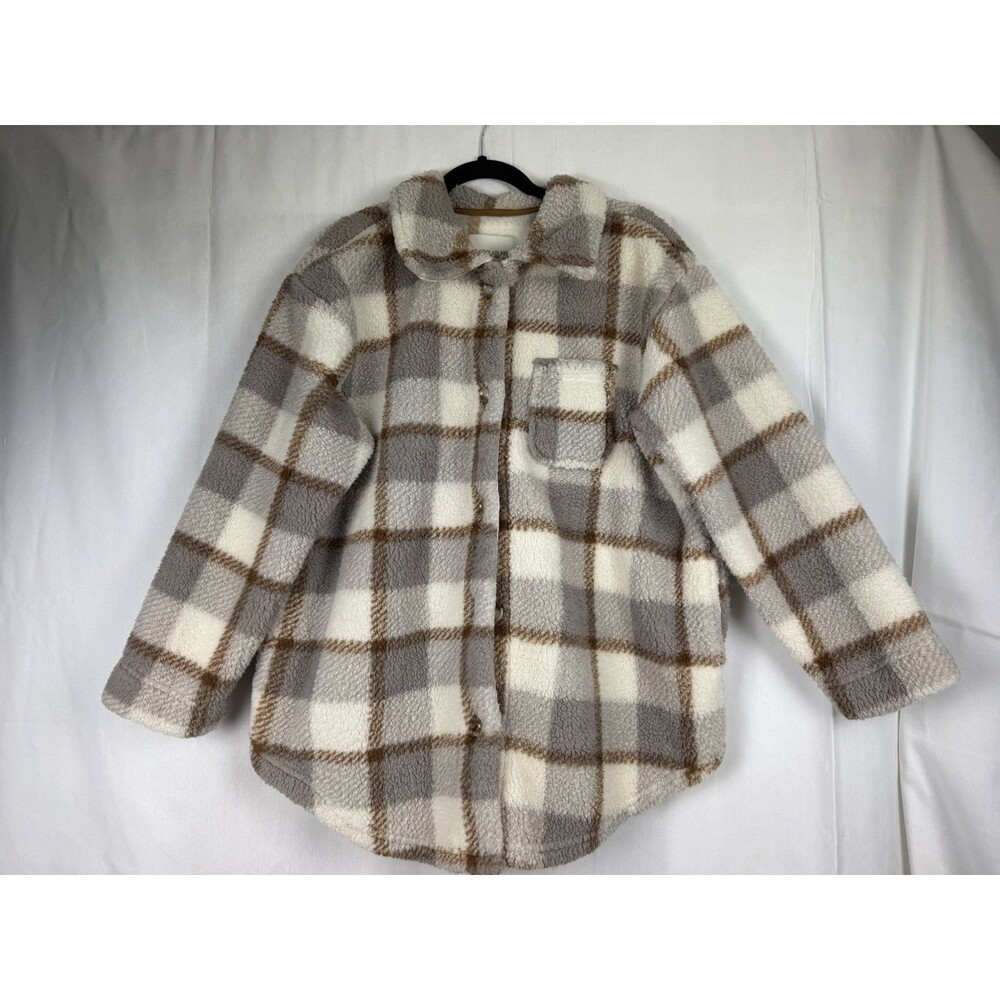 Kookaburra By Ugg Sherpa Fleece Shacket Medium Plaid Button Down Cozy Loose Fit